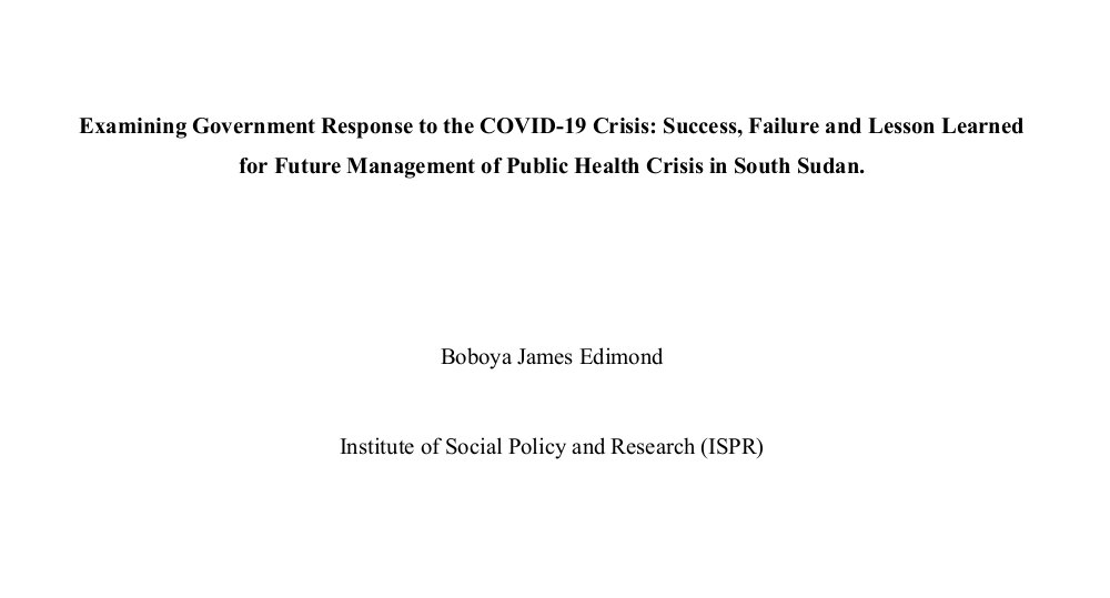 Read more about the article Policy Paper on Covid-19 South Sudan