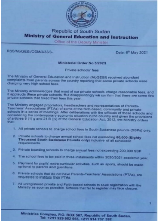 Read more about the article Ministerial Order on Private Schools Fees