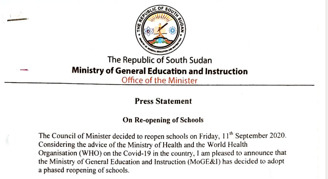 Read more about the article Press Statement on Reopening of Schools